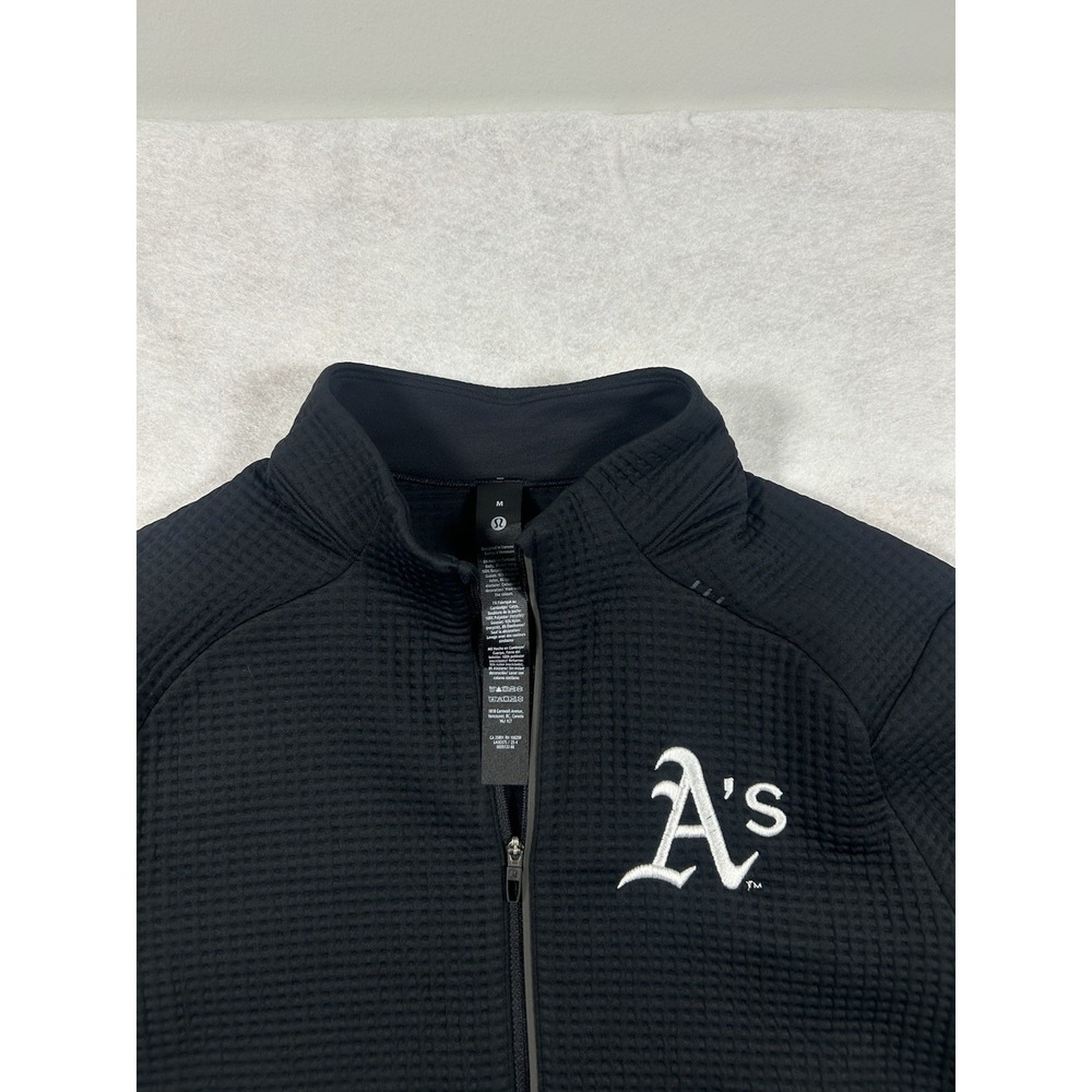 Lululemon WaffleKnit Half Zip Mens M Black Oakland Athletics MLB Baseball Jacket - Picture 2 of 9